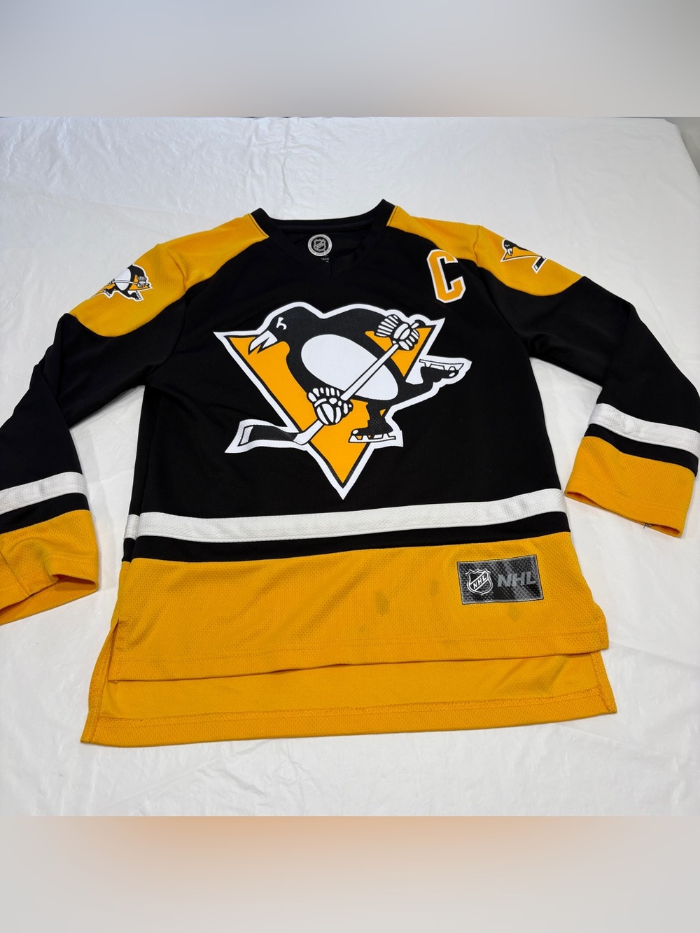 SIDNEY CROSBY NHL Pittsburgh Penguins Hockey Jersey Youth Large 12/14 Stained